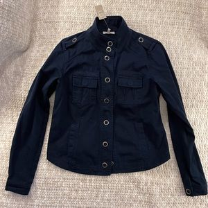 Cute dark blue jacket with snap buttons.
